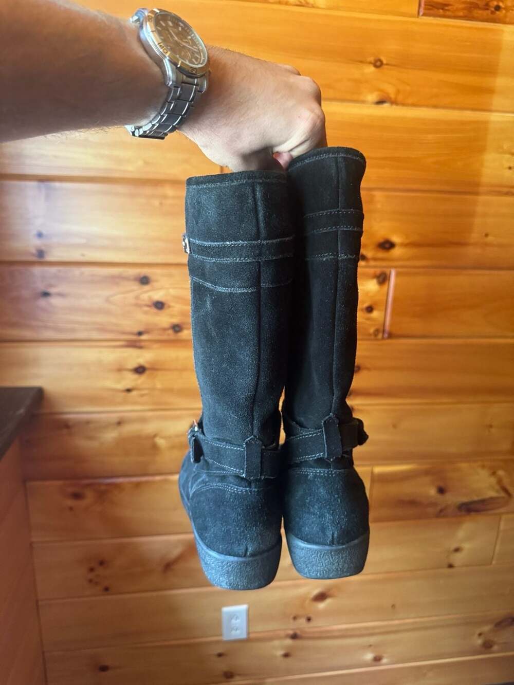 WOMENS BLACK SUEDE SHEARLING LINED TALLULAH BOOTS COACH SIZE 7.5 - Picture 2 of 7